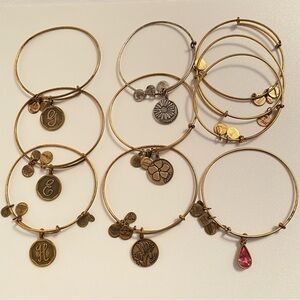 Alex And Ani Initials/ Family/ Pink Gem/ Charm Bangle Bracelet Bundle Set Of 10